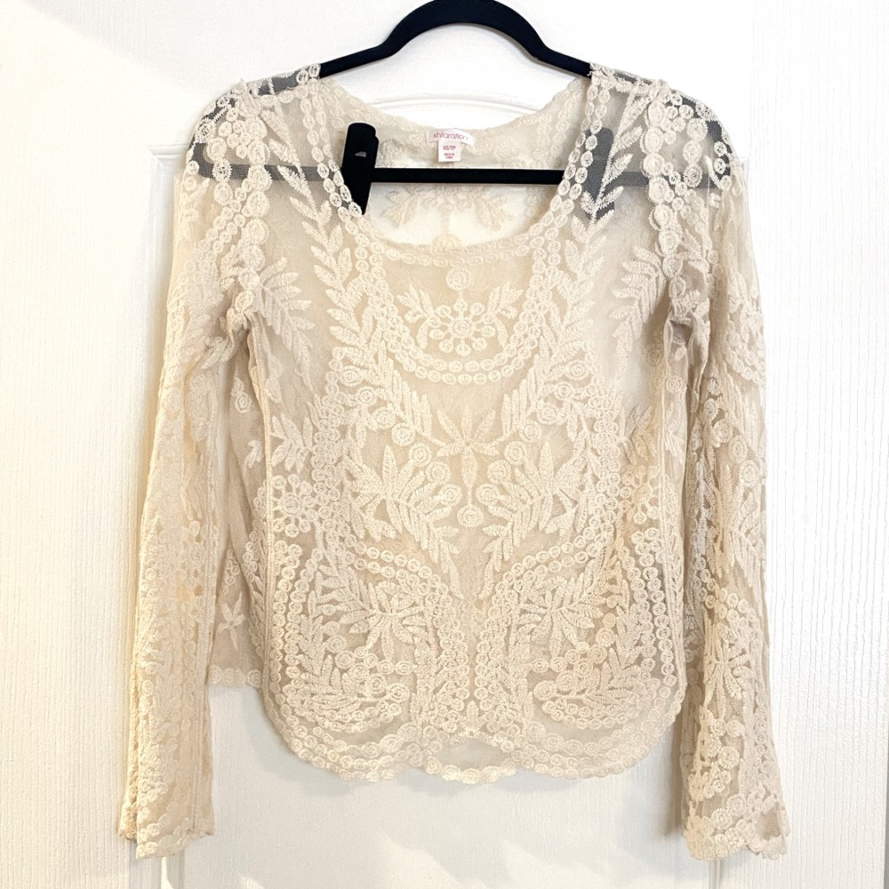 Crochet Lace cream Blouse XS Xhilaration